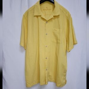 Tommy Bahama Men's Yellow Silk Short Sleeve Shirt